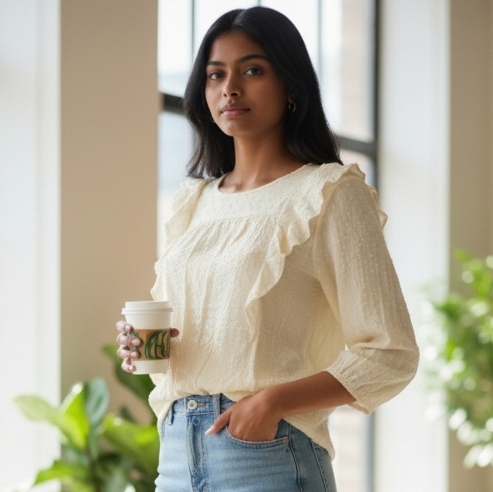 Universal Thread Ivory Ruffle Blouse Size Extra Small - Picture 2 of 6